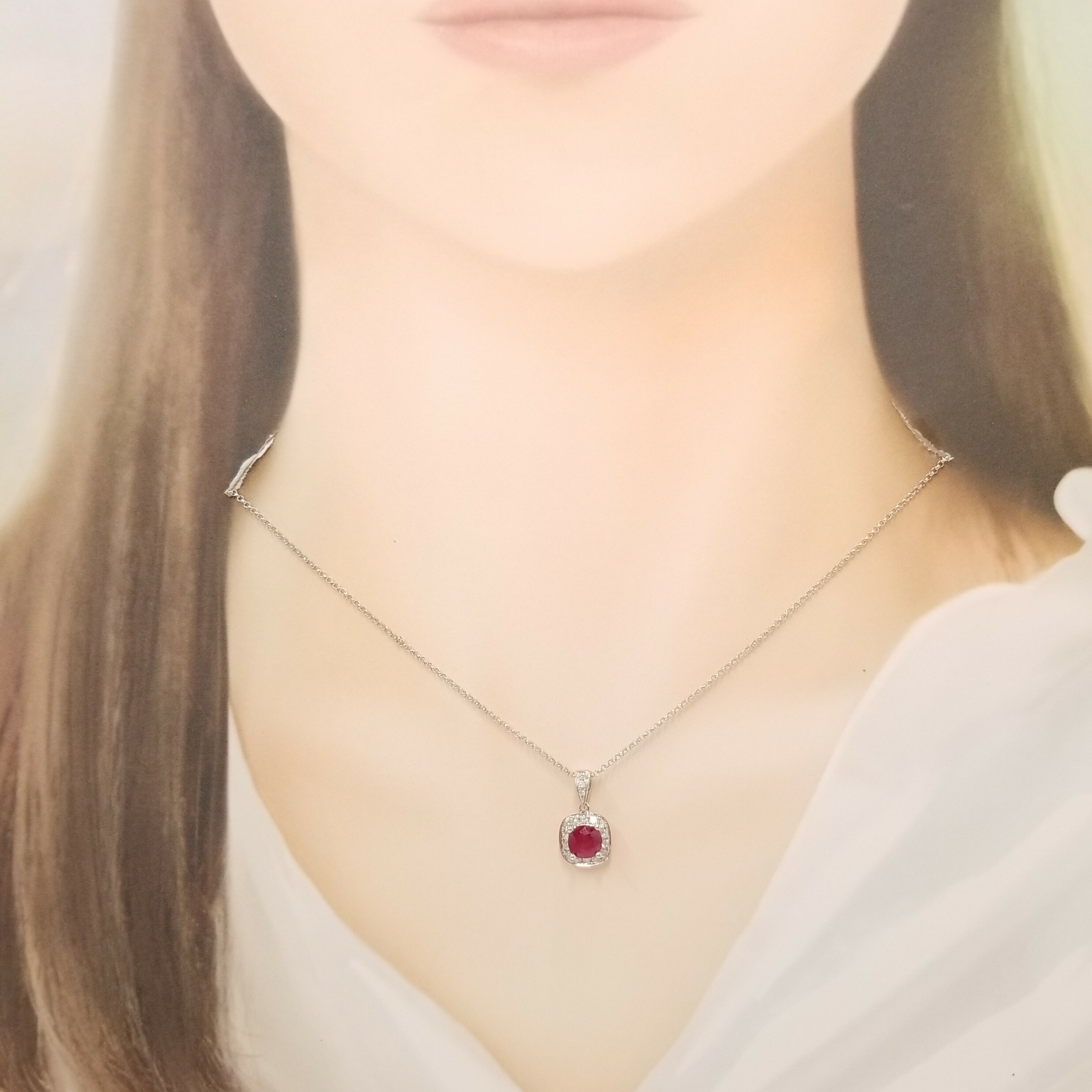 18K White Gold 0.95ct Ruby and Diamond Pendant