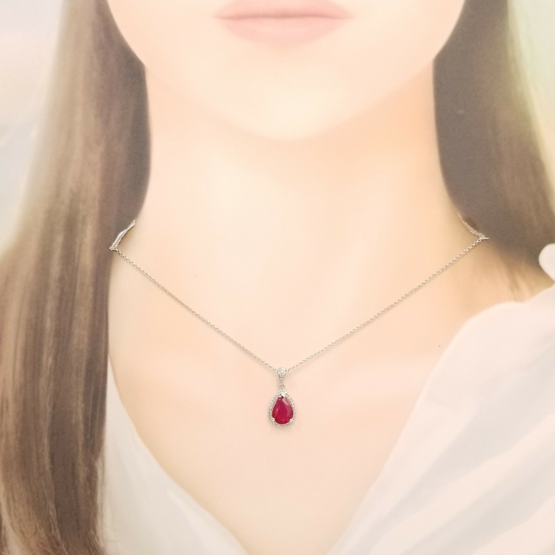 18K White Gold 1.37ct Ruby and Diamond Pendant