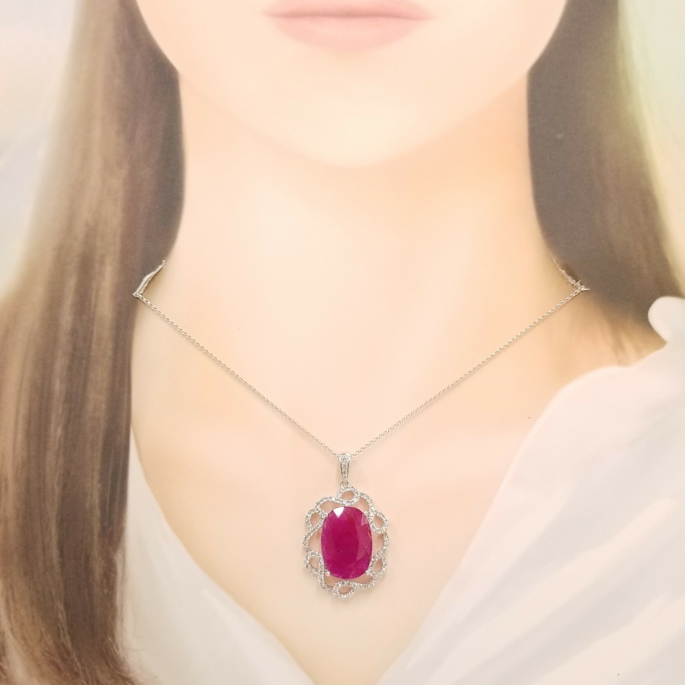 18K White Gold 8.88ct Ruby and Diamond Pendant
