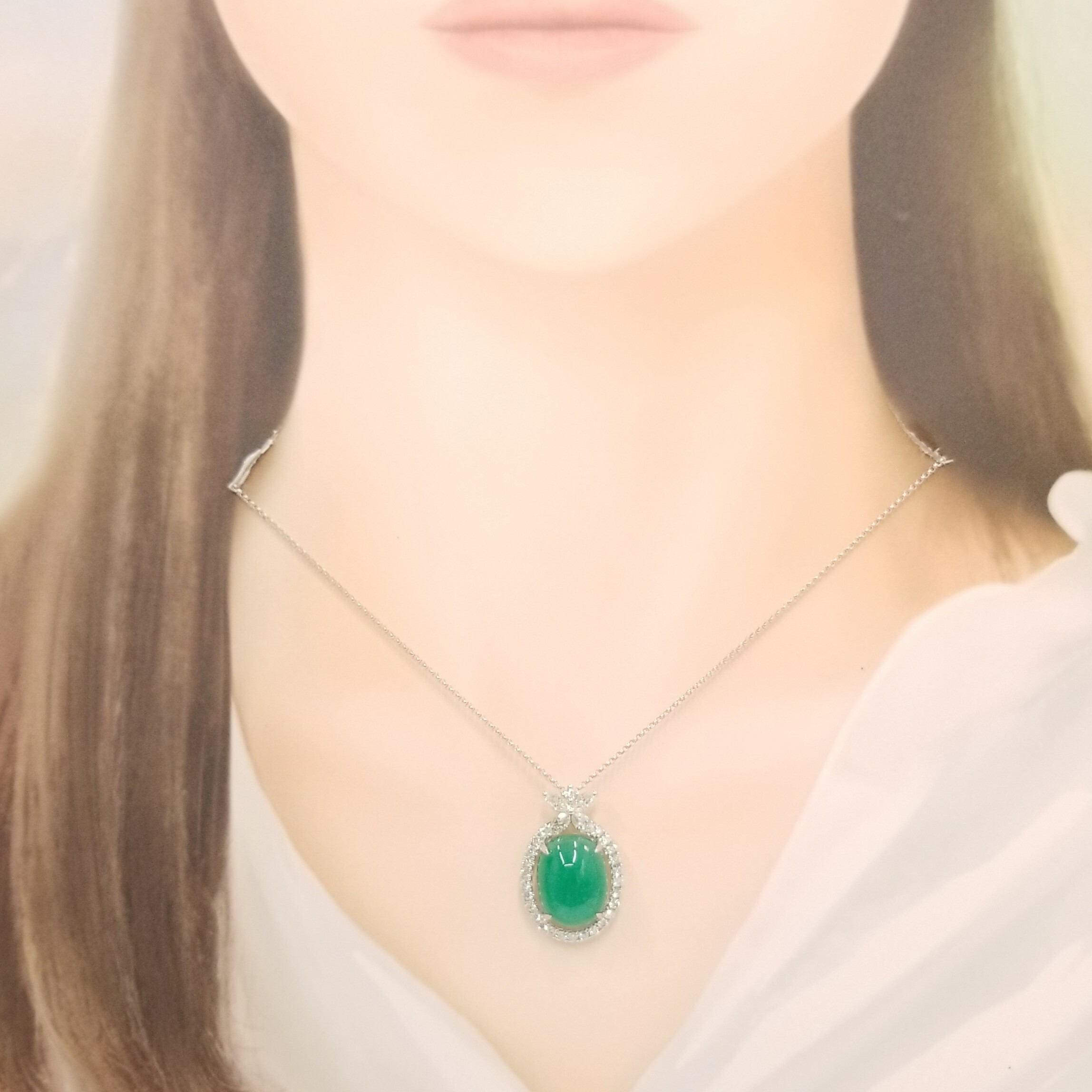 18K White Gold 12.09ct Emerald and Diamond Pendant