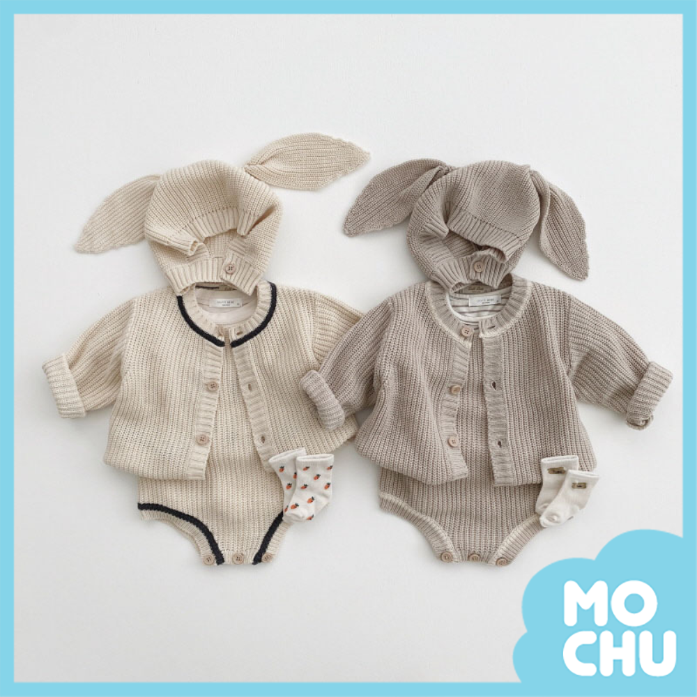 針織兔背帶褲包屁衣三件組(兩色)