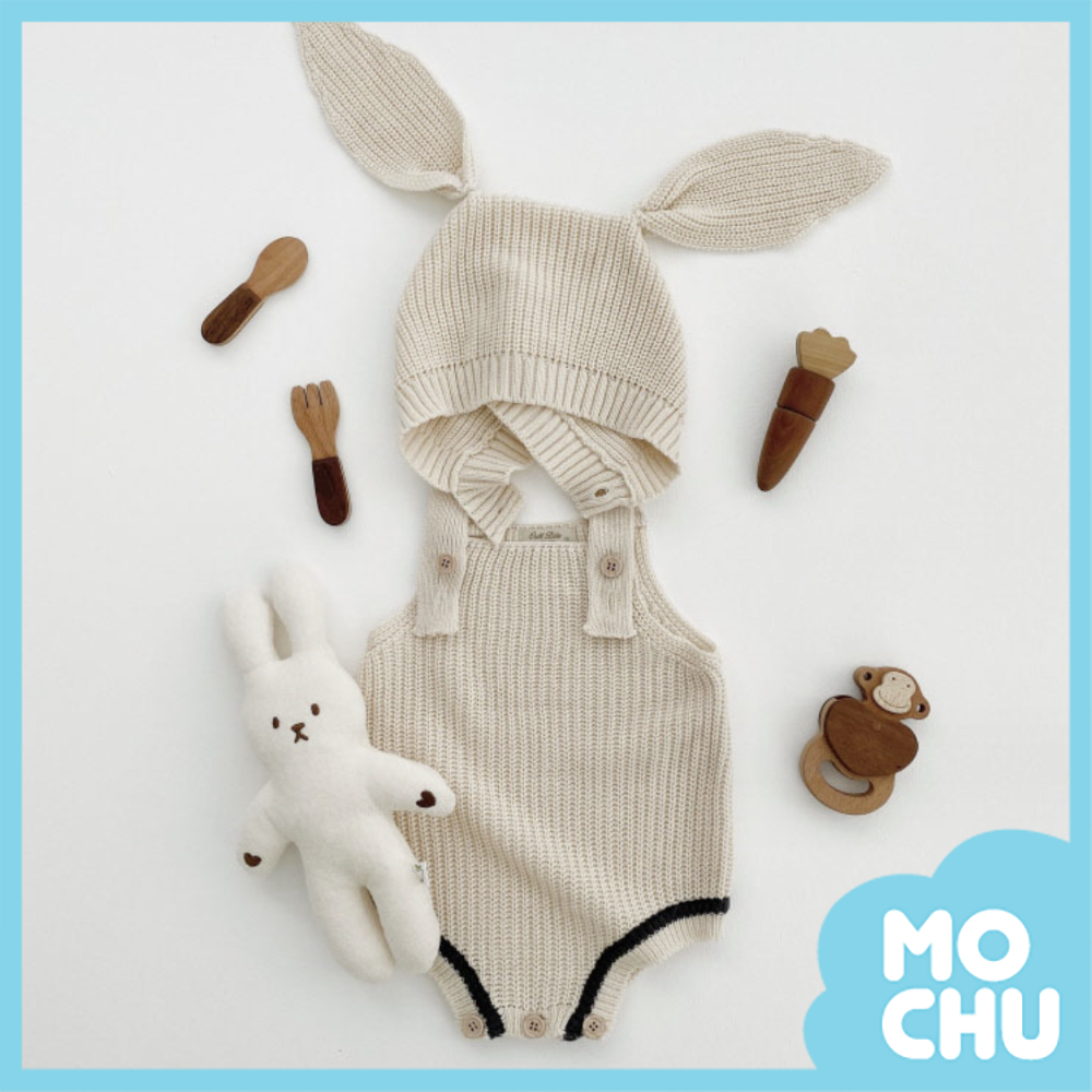 針織兔背帶褲包屁衣三件組(兩色)