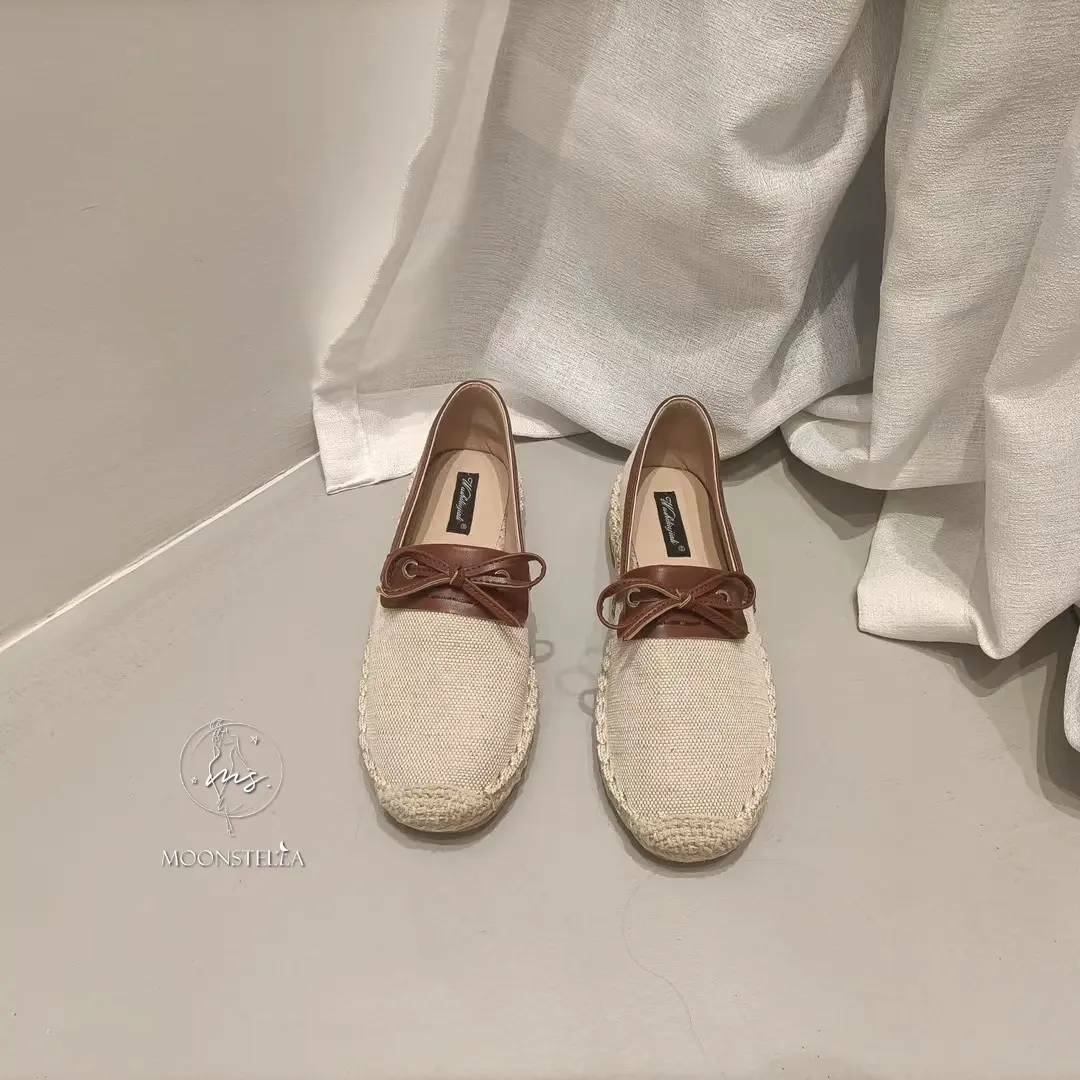 蝴蝶結棉麻漁夫鞋