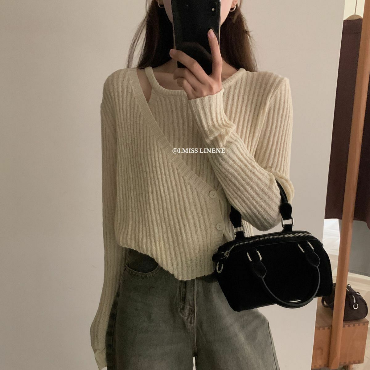 《2968》高級感側扣假兩件針織長袖