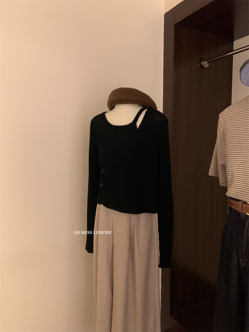 《2968》高級感側扣假兩件針織長袖