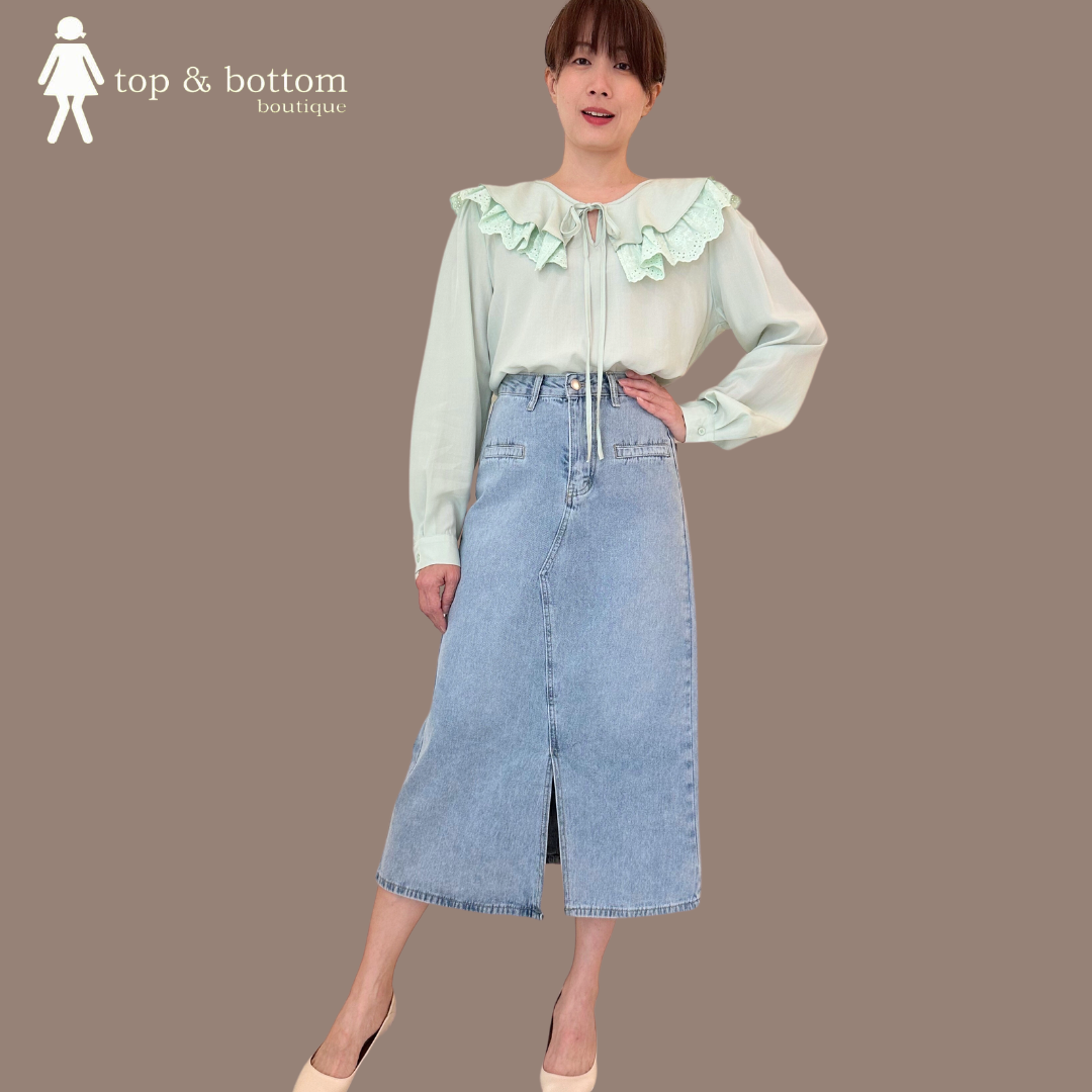 SLIT FRONT DENIM PENCIL SKIRT