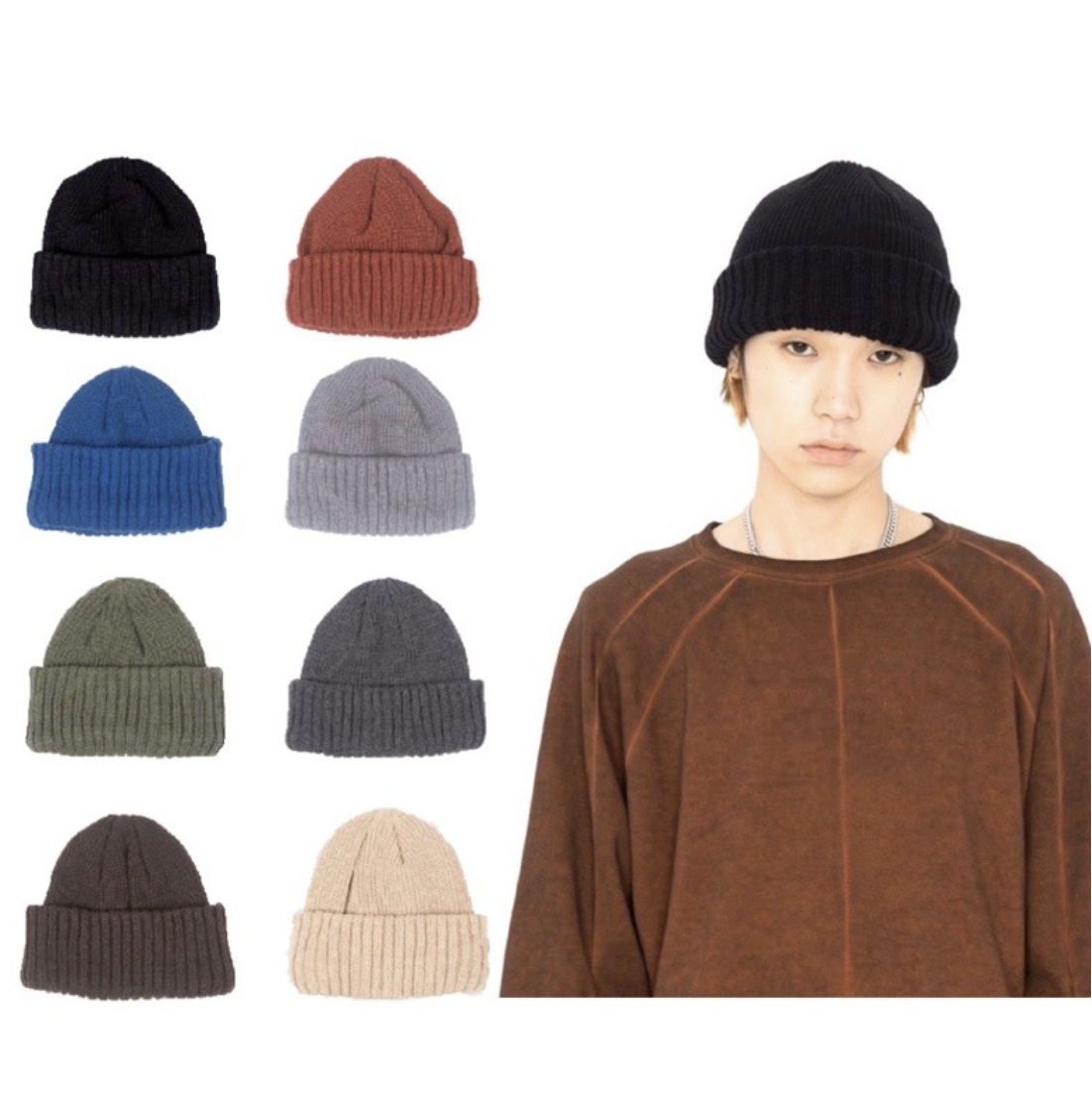 Raucohouse 針織 反摺 特殊螺紋 雙層 厚針織 毛帽 短毛帽