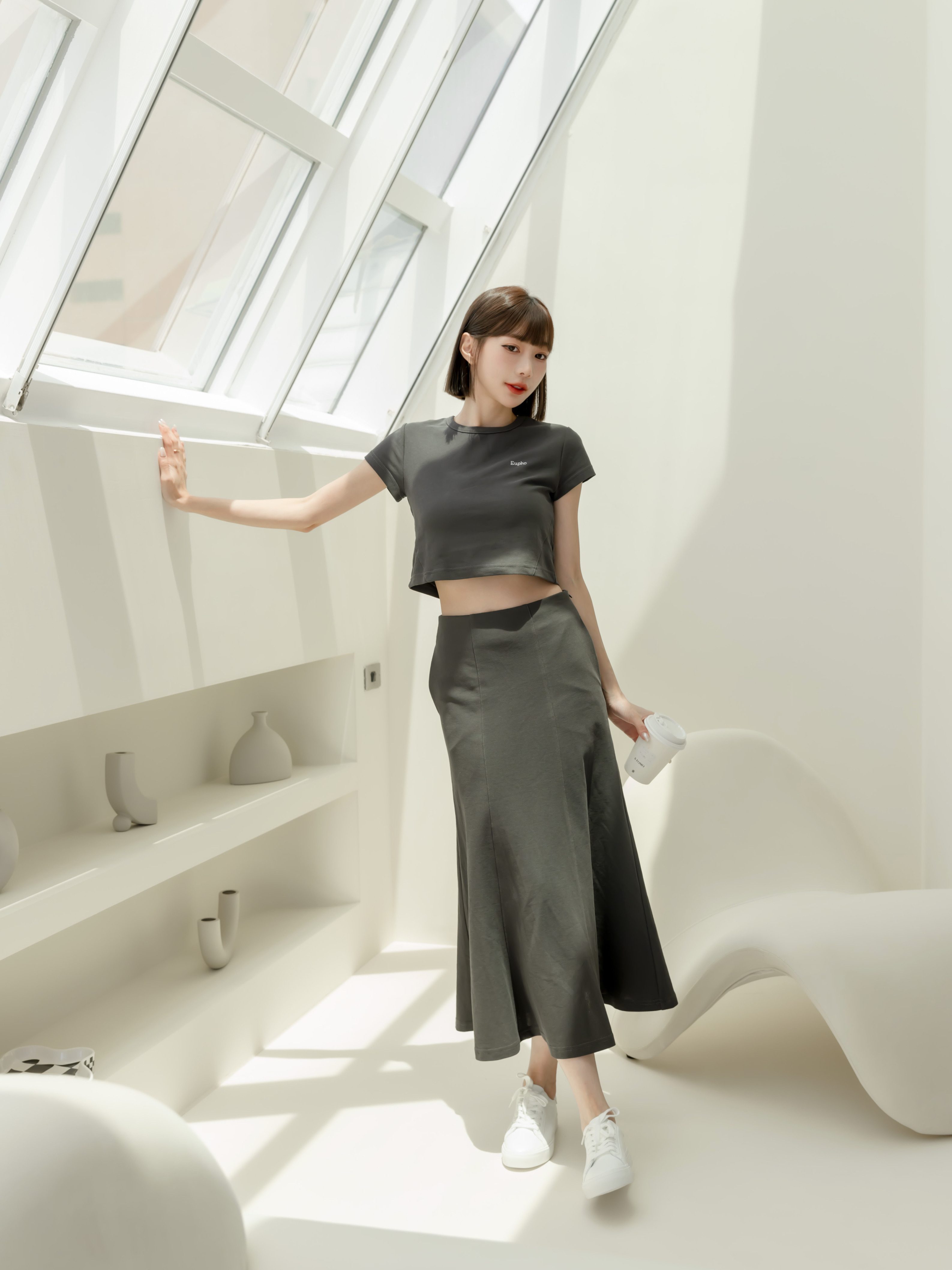 炭灰結構半身裙