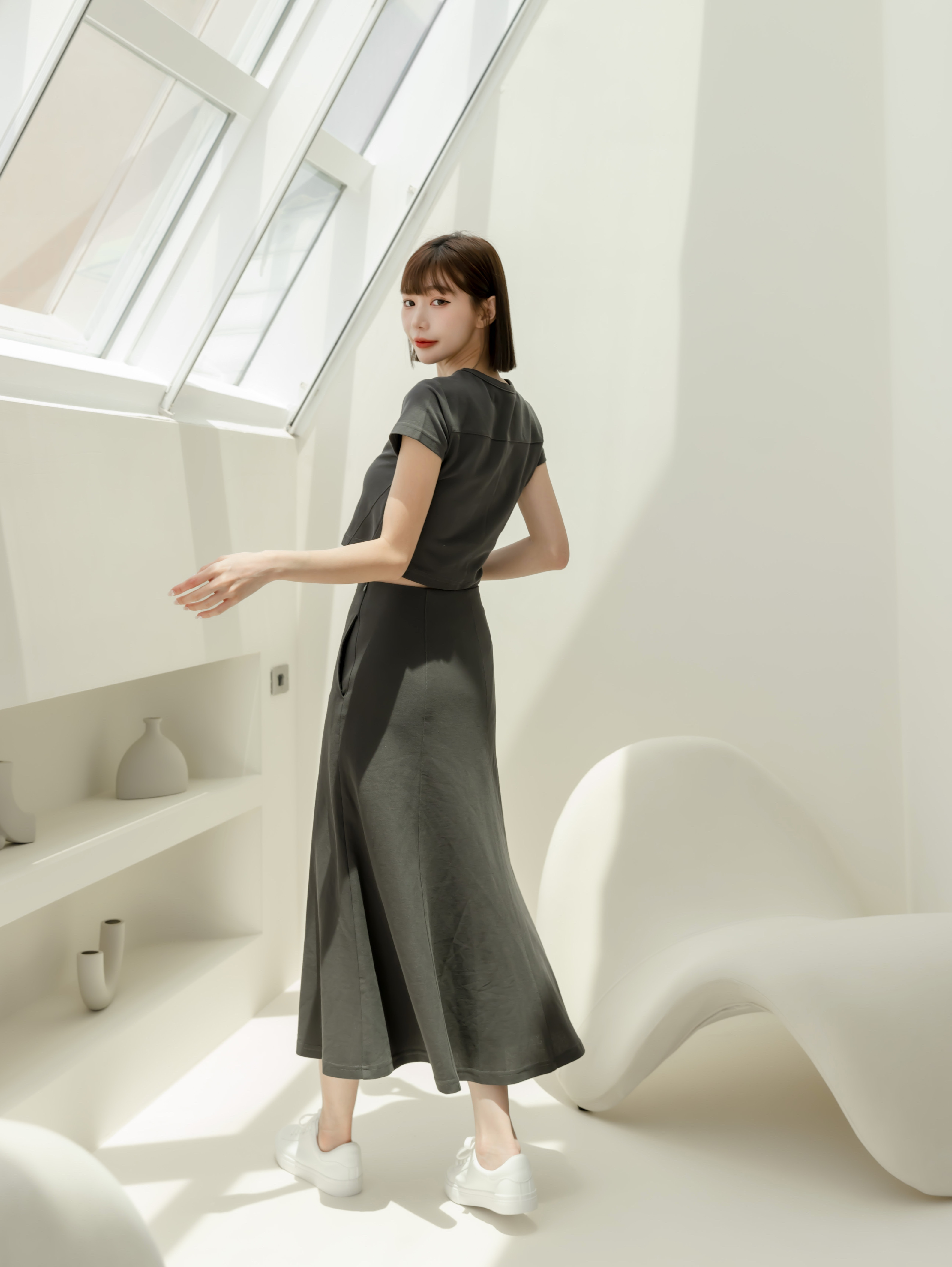 炭灰結構半身裙