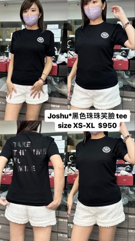 Joshua 黑色珠珠笑臉tee -M