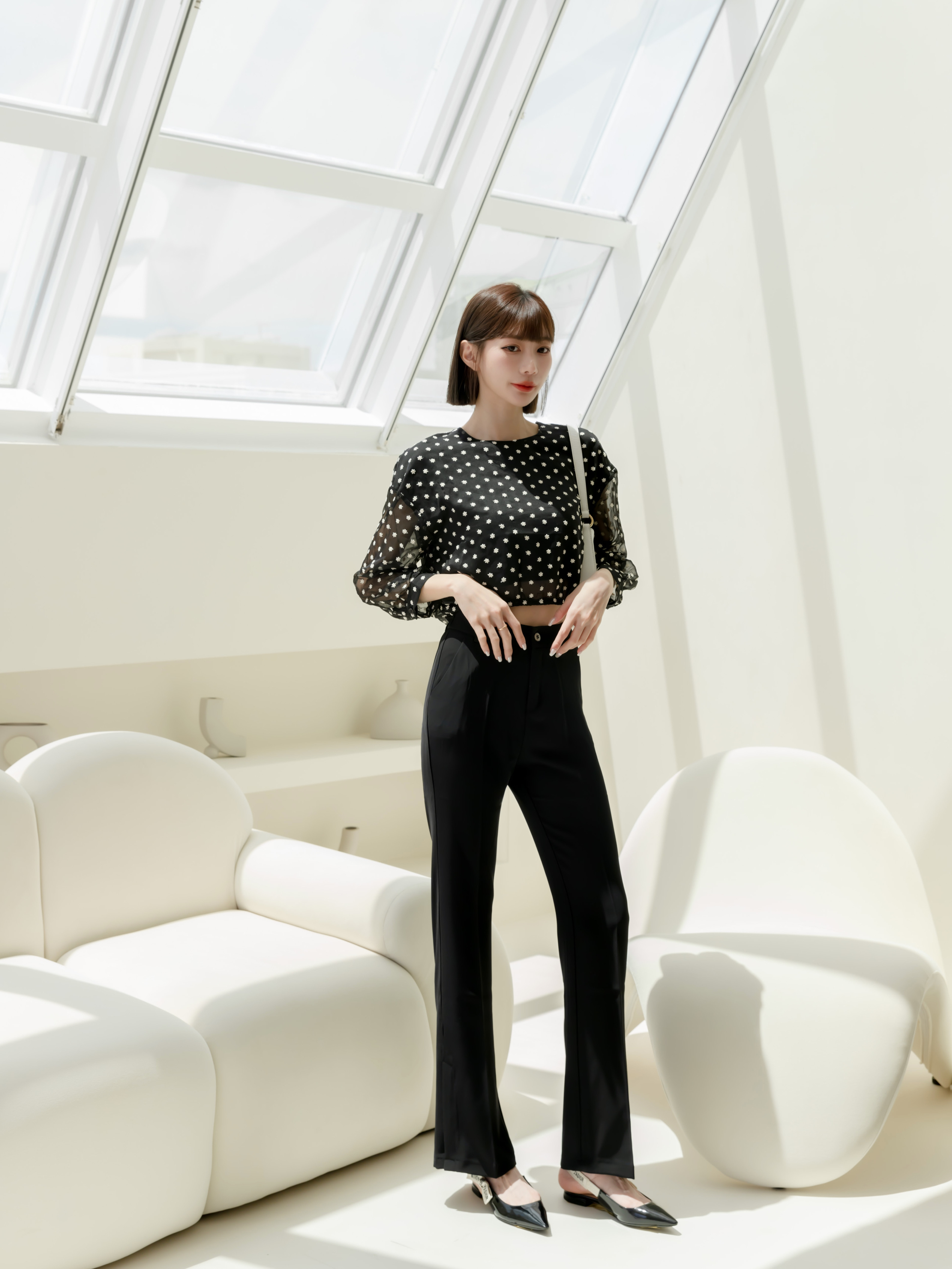 刺繡小花花短雪紡