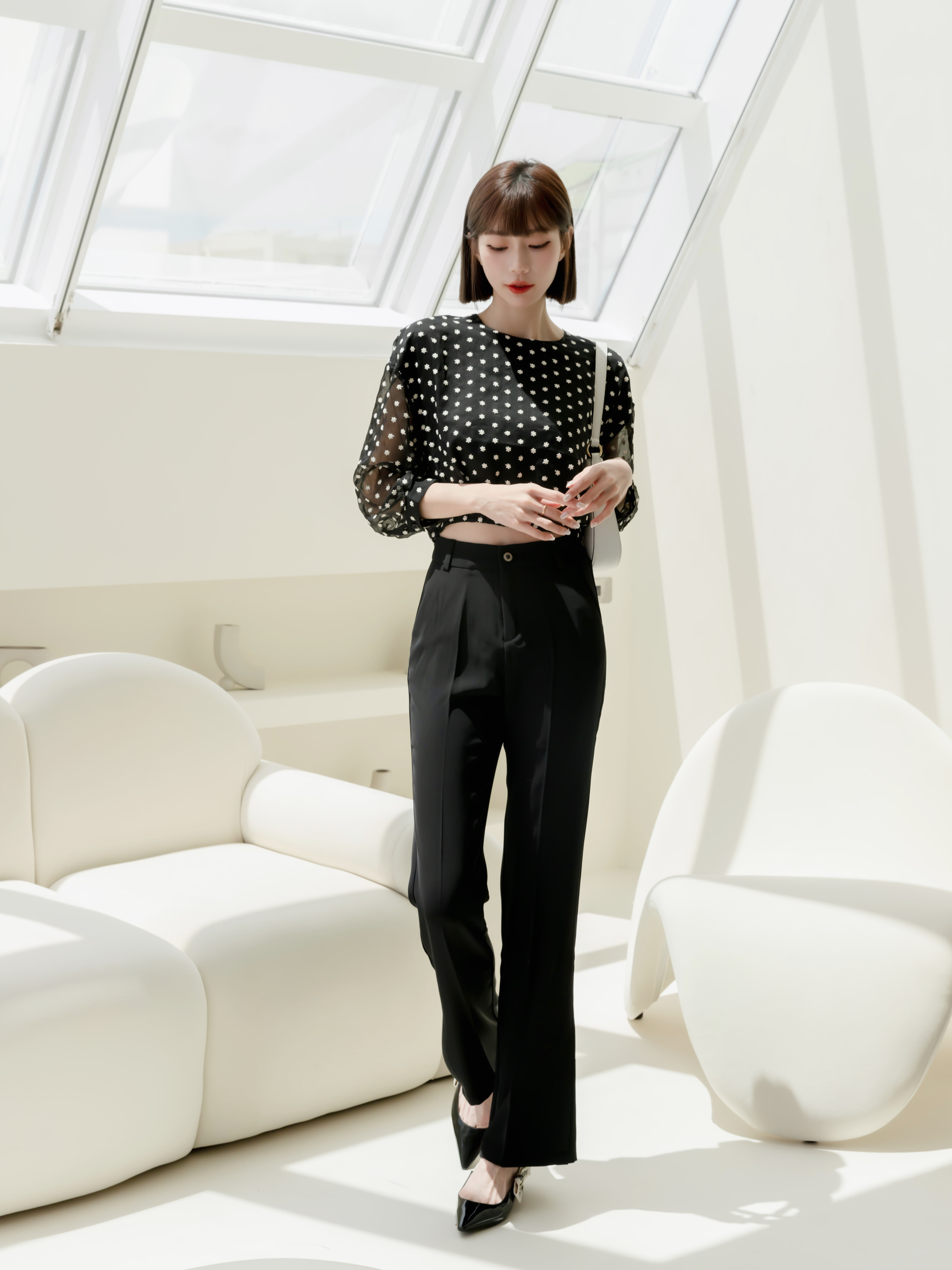 刺繡小花花短雪紡