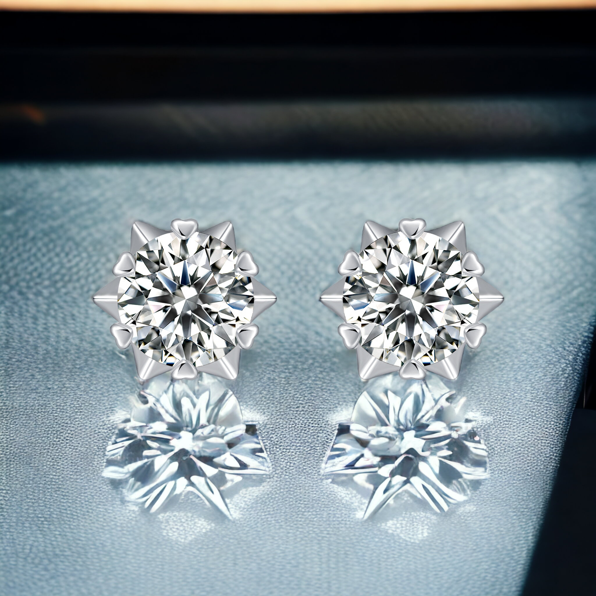 【星辰】雪花-莫桑石耳環(0.5-1ct)