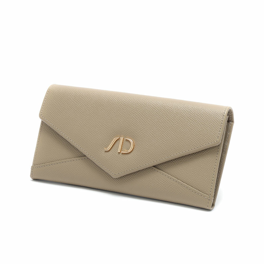 防刮紋信封牛皮長夾 杏色