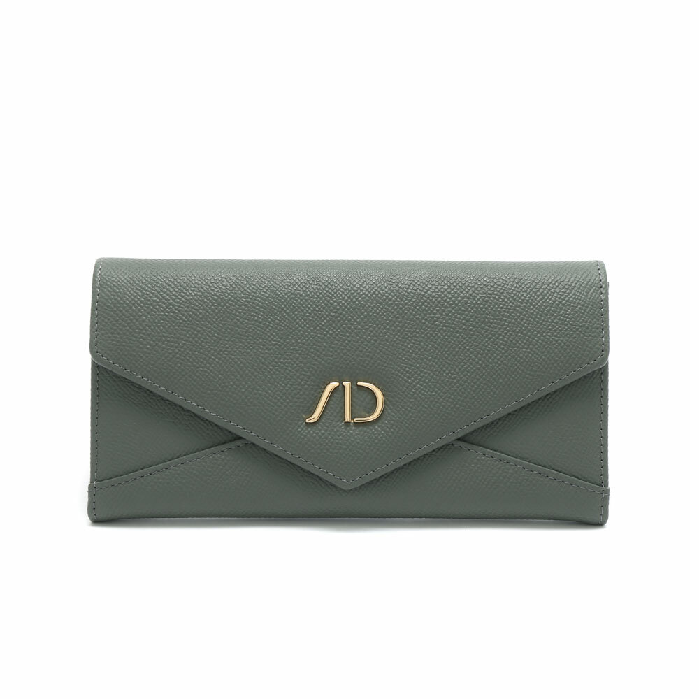 防刮紋信封牛皮長夾 綠色