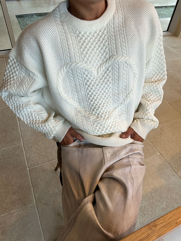 (韓國獨家特價)麻花心形圓領針織上衣