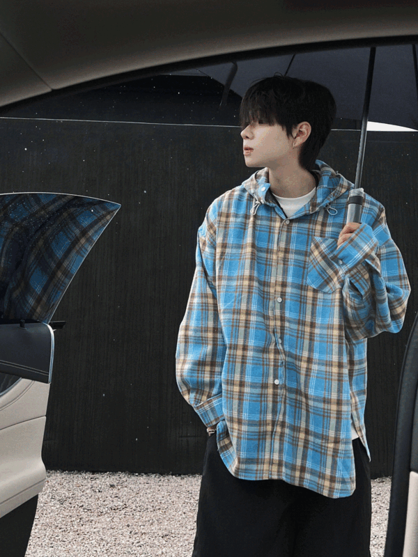 媚俗格纹連帽簷襯衫