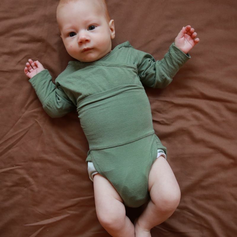 長袖-尤加利綠-喀什米爾羊毛微莫代爾混紡 | LOOPBODY包屁衣