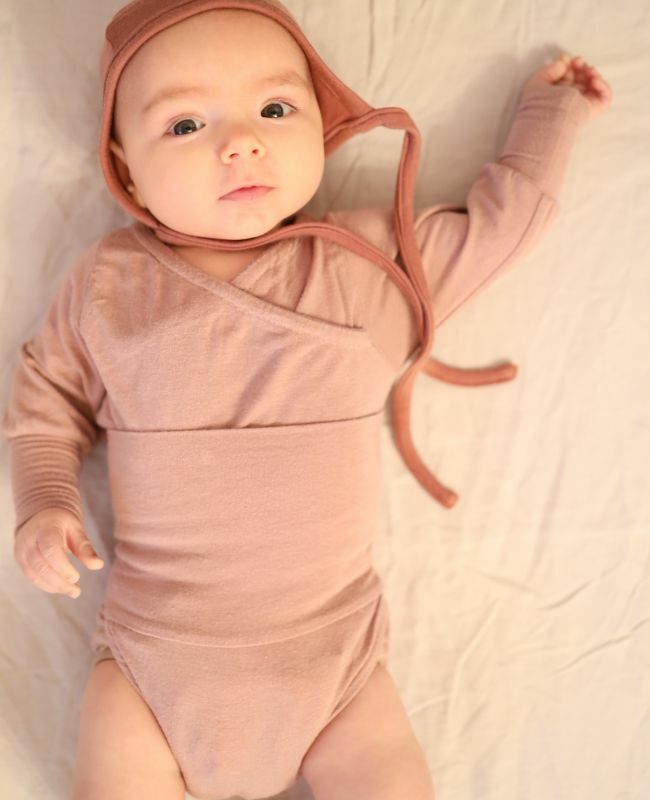 長袖-玫瑰粉-喀什米爾羊毛微莫代爾混紡 | LOOPBODY包屁衣