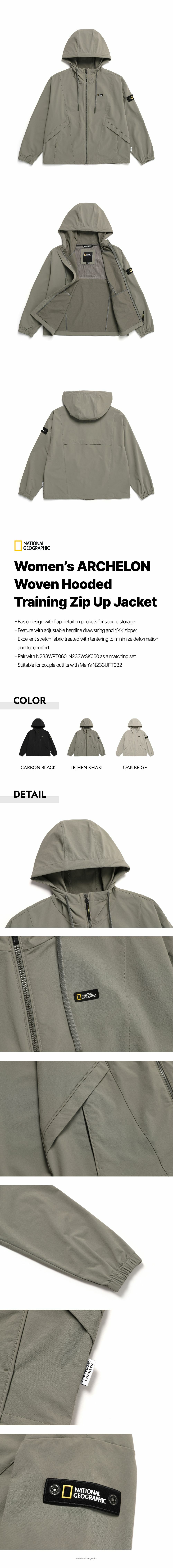 【NATIONAL GEOGRAPHIC】アルケロン 起毛 WOVEN HOODED ZIP-UP Women's ARCHELON Woven Hooded Training Zip Up Jacket