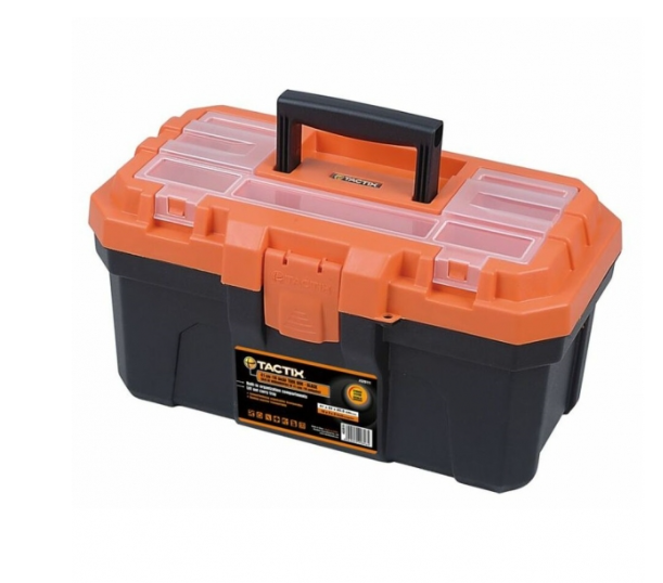 "TACTIX" 16"橙黑色膠雙層工具箱