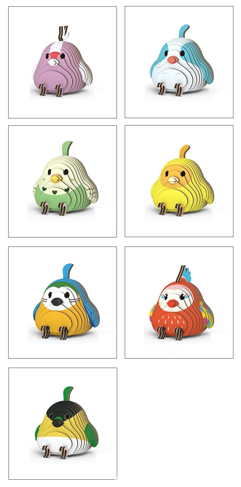 【只想造物】立體紙製拼圖鸚鵡款(4.6*4.6cm)-7款入