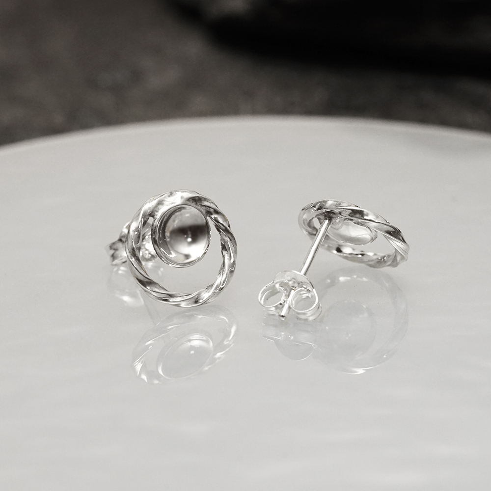 圓環經典系列耳環 麻花圓圈款 925純銀 針式耳環