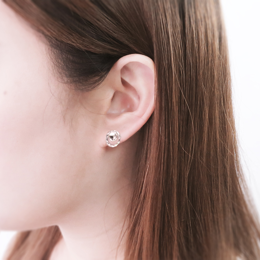 圓環經典系列耳環 麻花圓圈款 925純銀 針式耳環