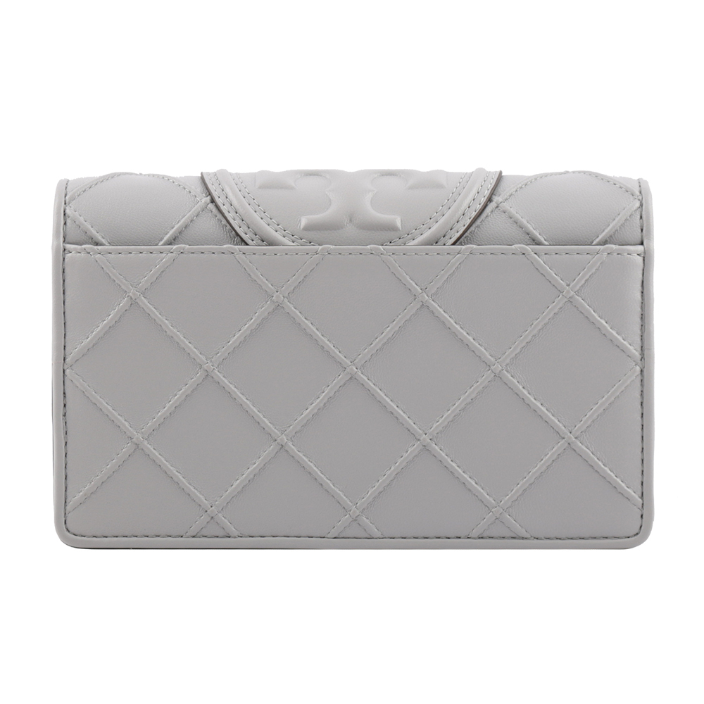 【TORY BURCH】Fleming 菱格紋皮革皮夾式鍊包(海灣灰) 138853 029