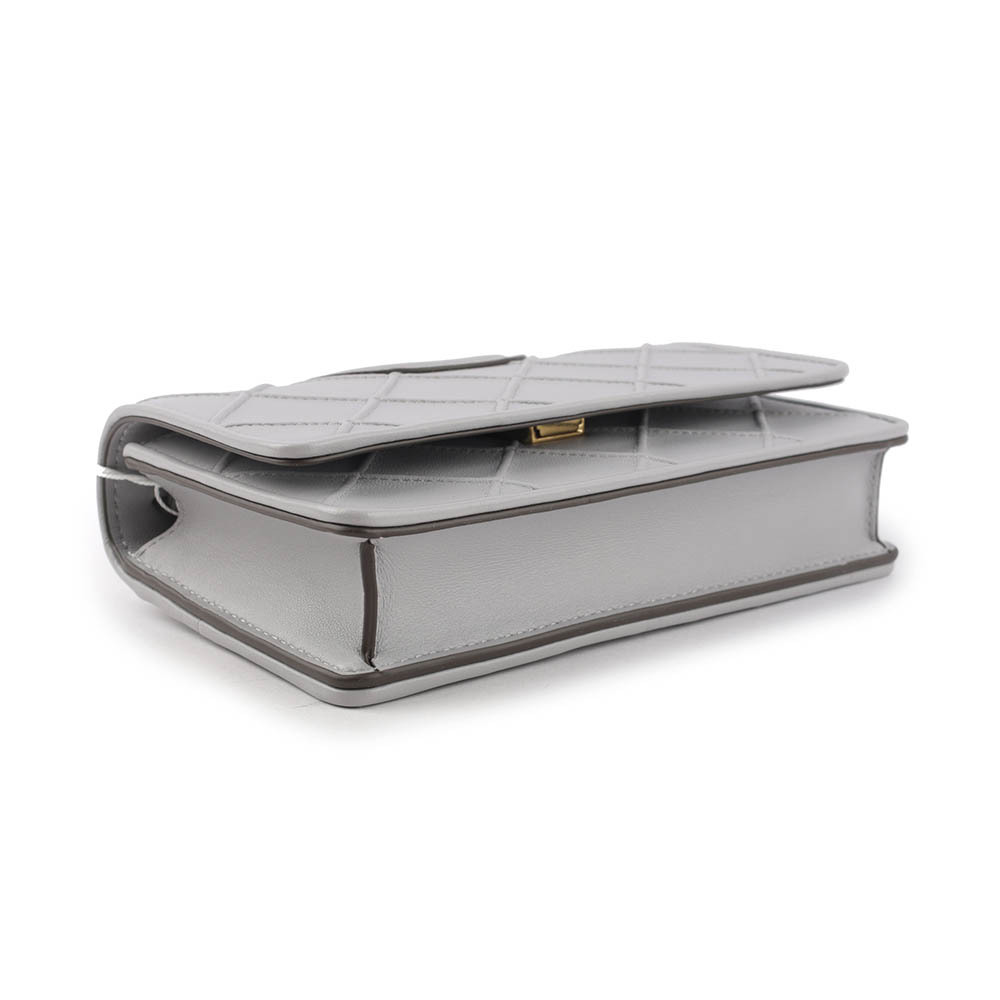 【TORY BURCH】Fleming 菱格紋皮革皮夾式鍊包(海灣灰) 138853 029