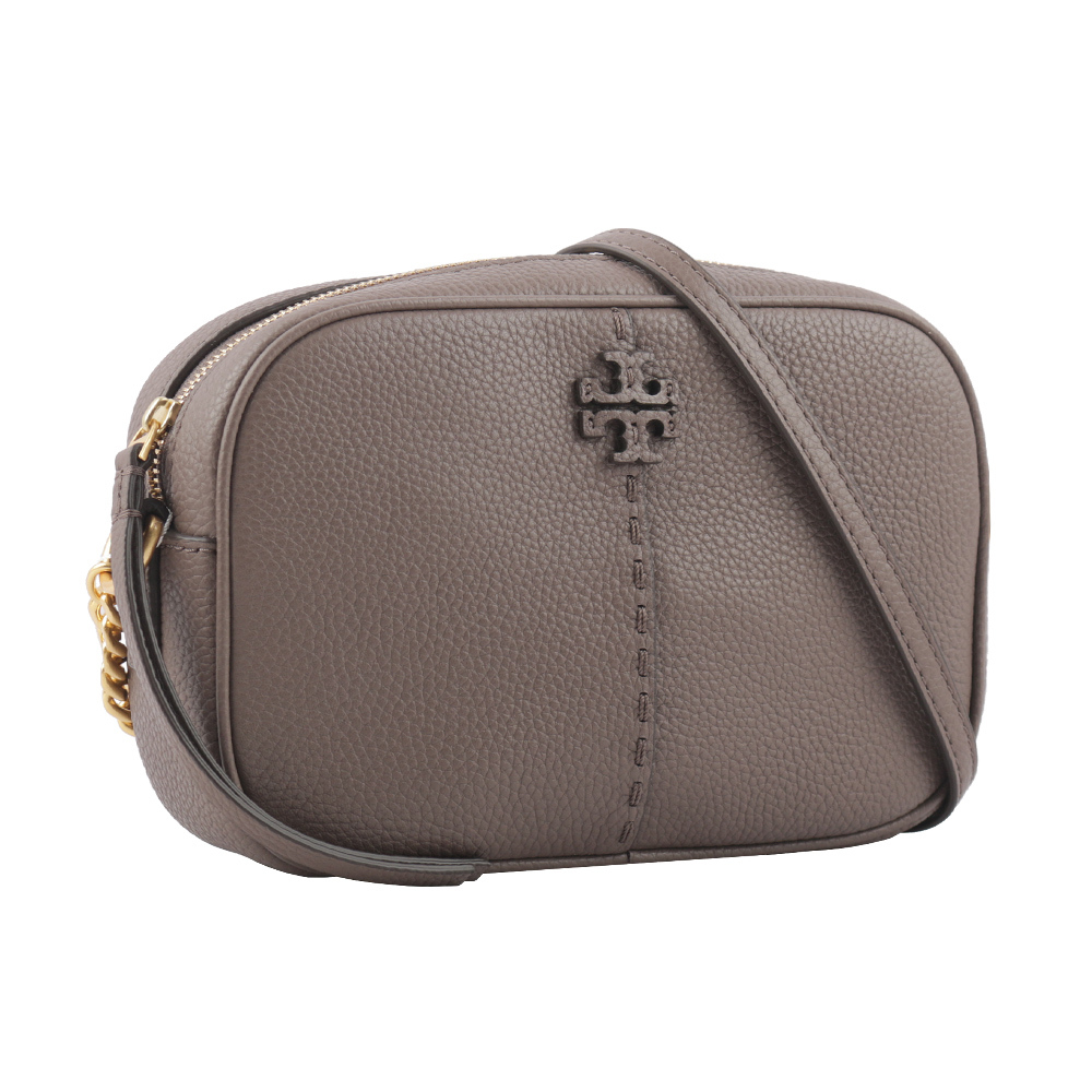 【Tory Burch】McGraw 荔枝皮革拉鍊相機包(楓樹棕)