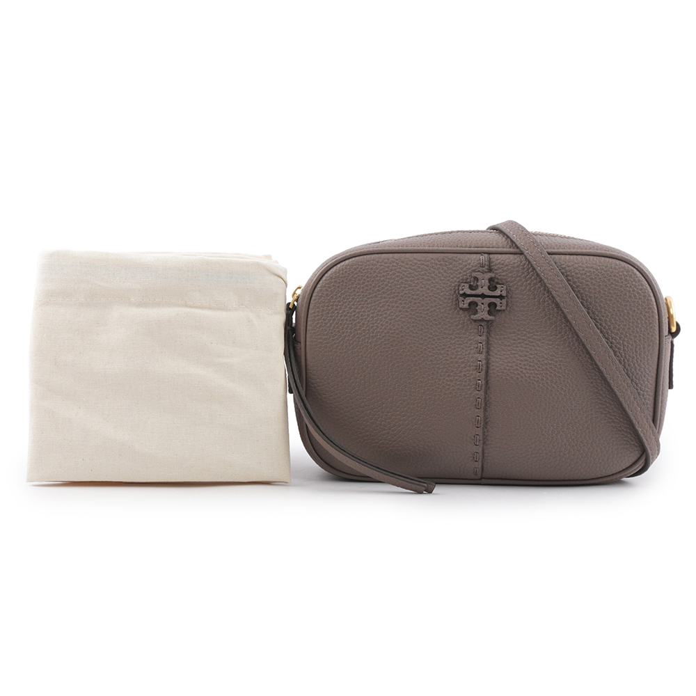 【TORY BURCH】McGraw 荔枝皮革拉鍊相機包(楓樹棕) 147578 963