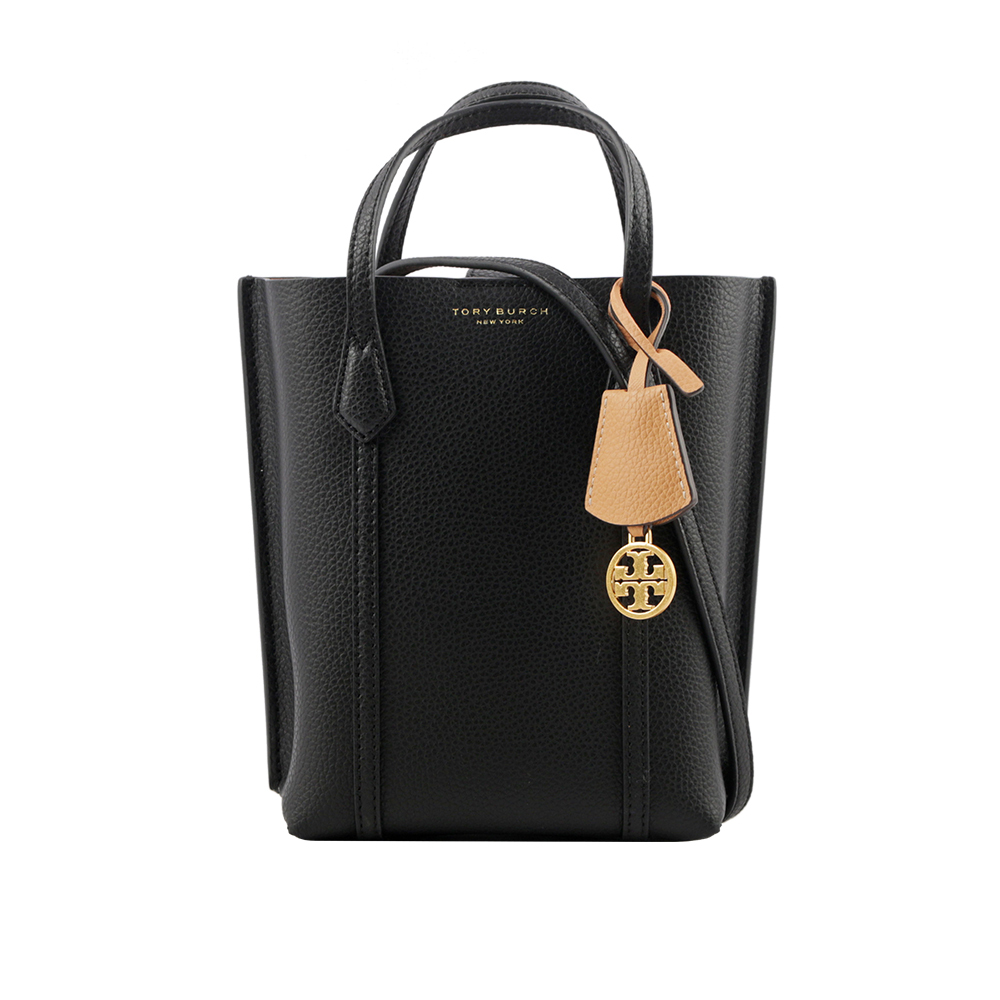 【Tory Burch】Perry 荔枝皮革三層迷你托特包(黑色)