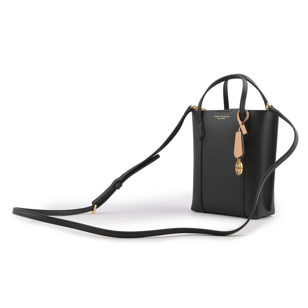 【TORY BURCH】Perry 荔枝皮革三層迷你托特包(黑色) 142616 001