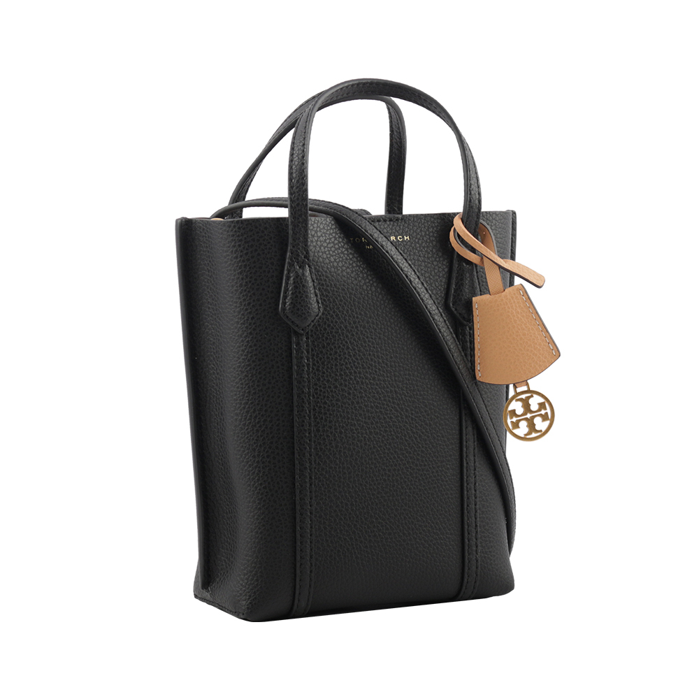 【TORY BURCH】Perry 荔枝皮革三層迷你托特包(黑色) 142616 001