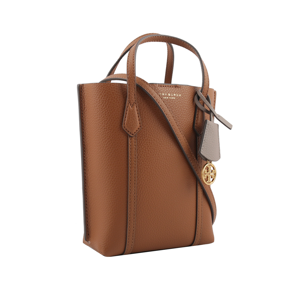 【Tory Burch】Perry 荔枝皮革三層迷你托特包(淺茶色)