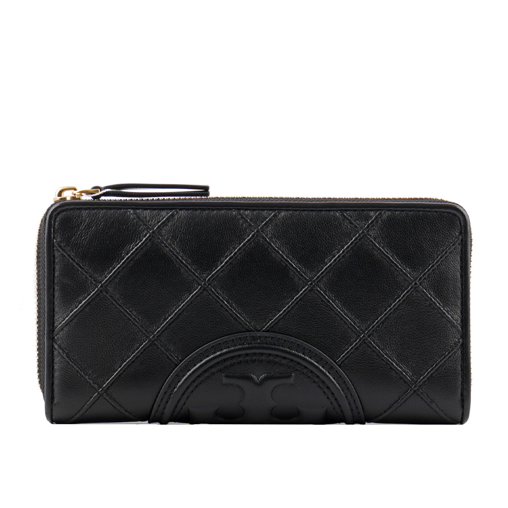 【TORY BURCH】Fleming 菱格紋設計ㄇ形拉鍊長夾(黑色) 140344 001