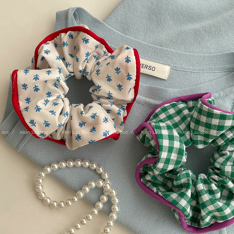 《2967》氣質碎花格子大腸髮圈