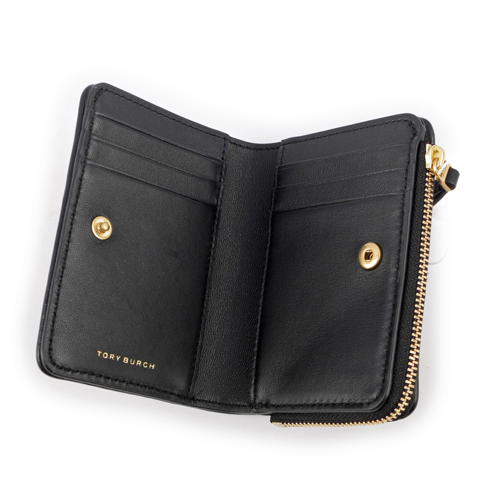 【TORY BURCH】Kira 縫線設計暗釦拉鍊零錢袋短夾(黑色) 153121 001
