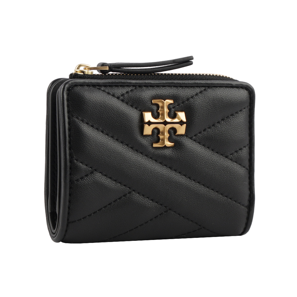 【TORY BURCH】Kira 縫線設計暗釦拉鍊零錢袋短夾(黑色) 153121 001