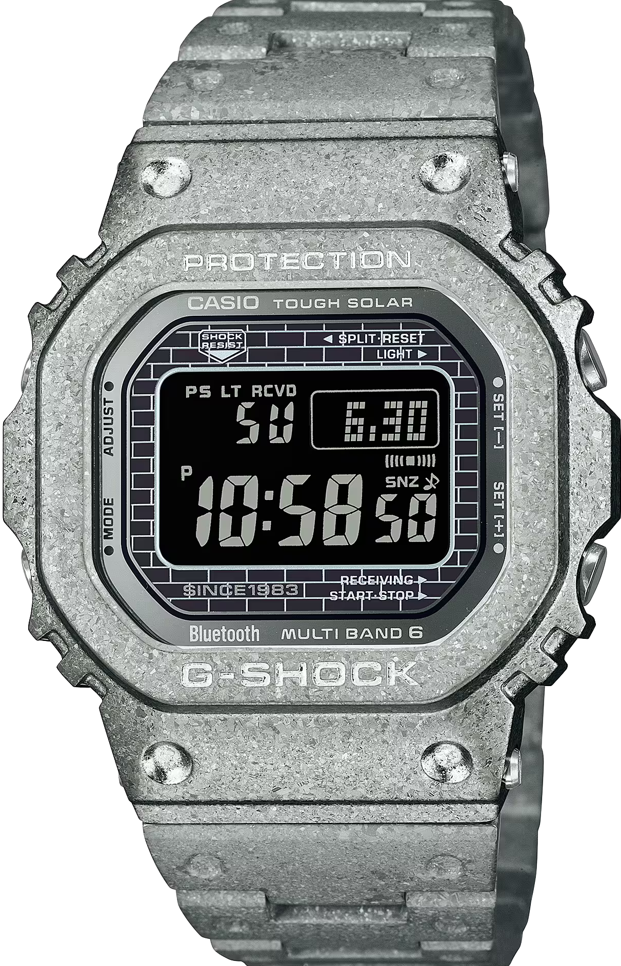 萬年鐘錶 - G-SHOCK  40周年 限量款 璀璨光芒全金結晶紋路太陽能藍芽電波防震電子錶  GMW-B5000PS-1