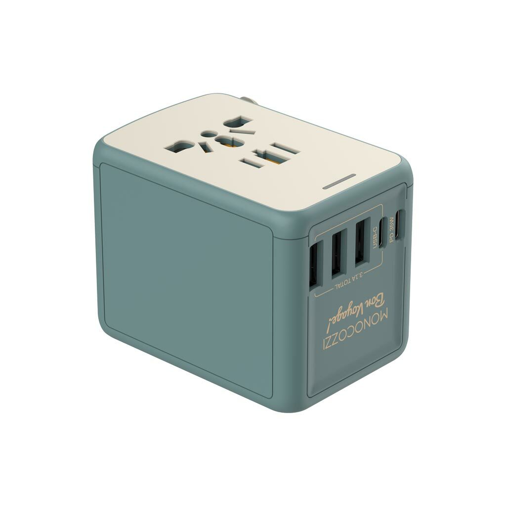 BON VOYAGE | Travel Adaptor with 35W  with 3 x USB and 2 x USB-C PD Connector - Green