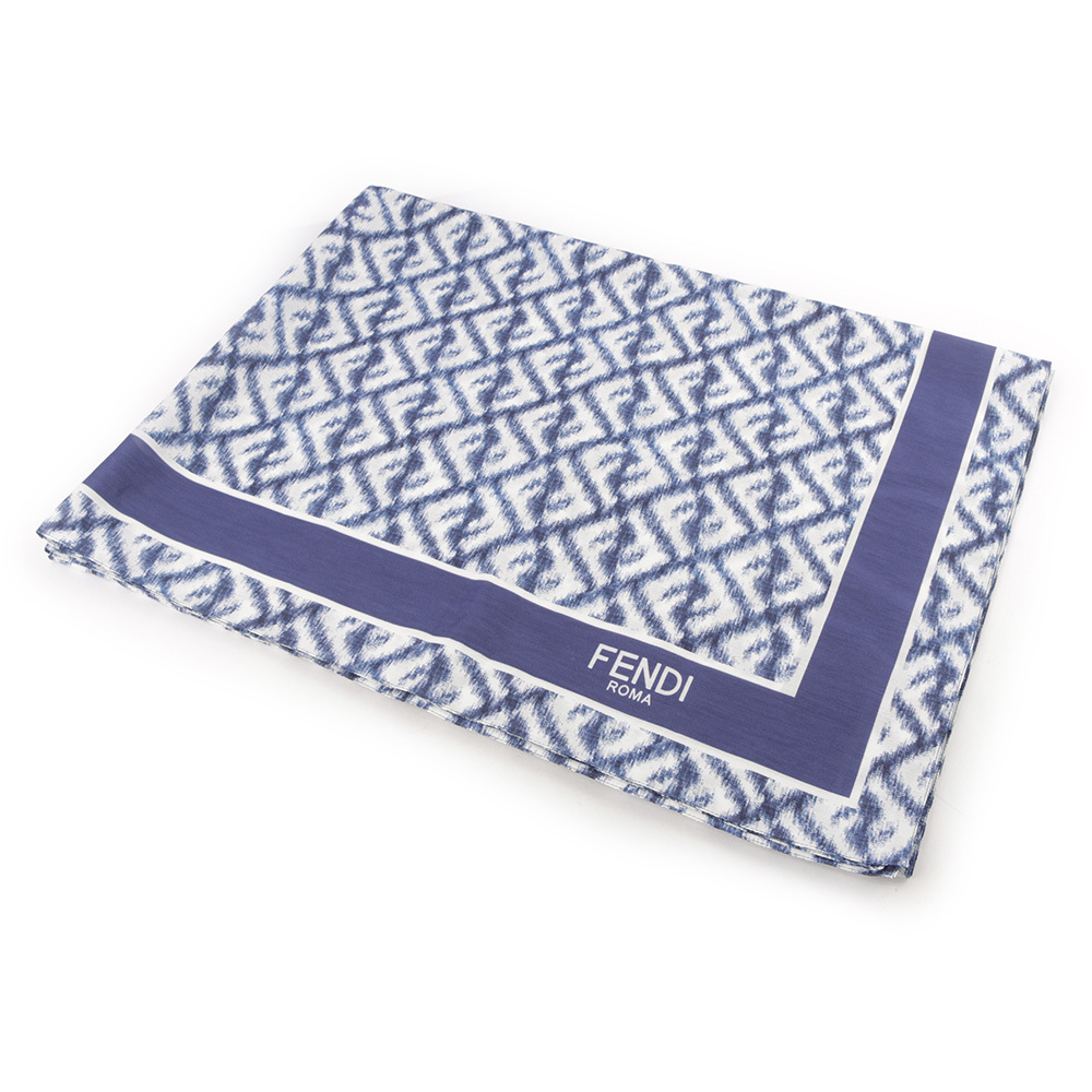 【FENDI】FF Logo 棉質及真絲圍巾/披肩(藍色) FXS716 AN9O F0QV9