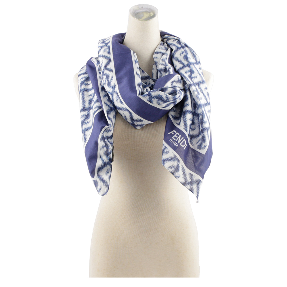 【FENDI】FF Logo 棉質及真絲圍巾/披肩(藍色) FXS716 AN9O F0QV9