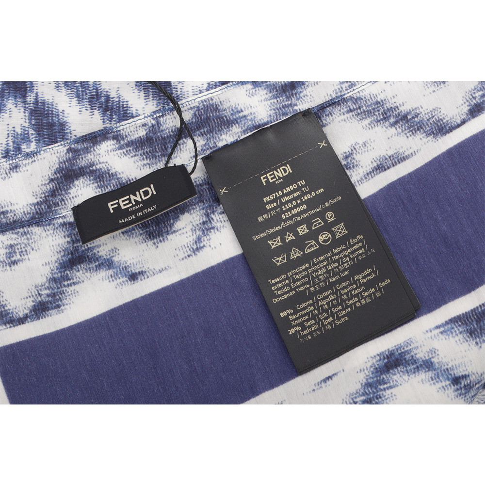 【FENDI】FF Logo 棉質及真絲圍巾/披肩(藍色) FXS716 AN9O F0QV9
