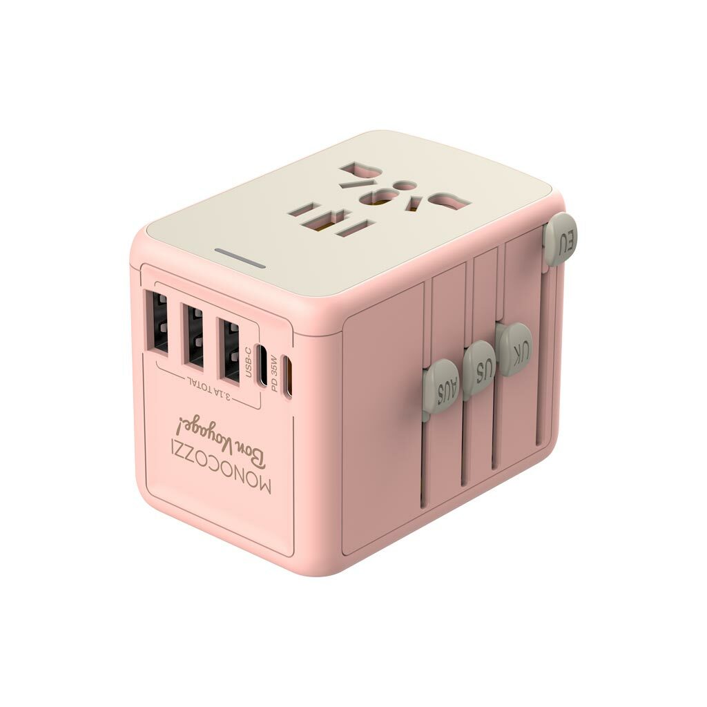 BON VOYAGE | Travel Adaptor with 35W  with 3 x USB and 2 x USB-C PD Connector - Coral
