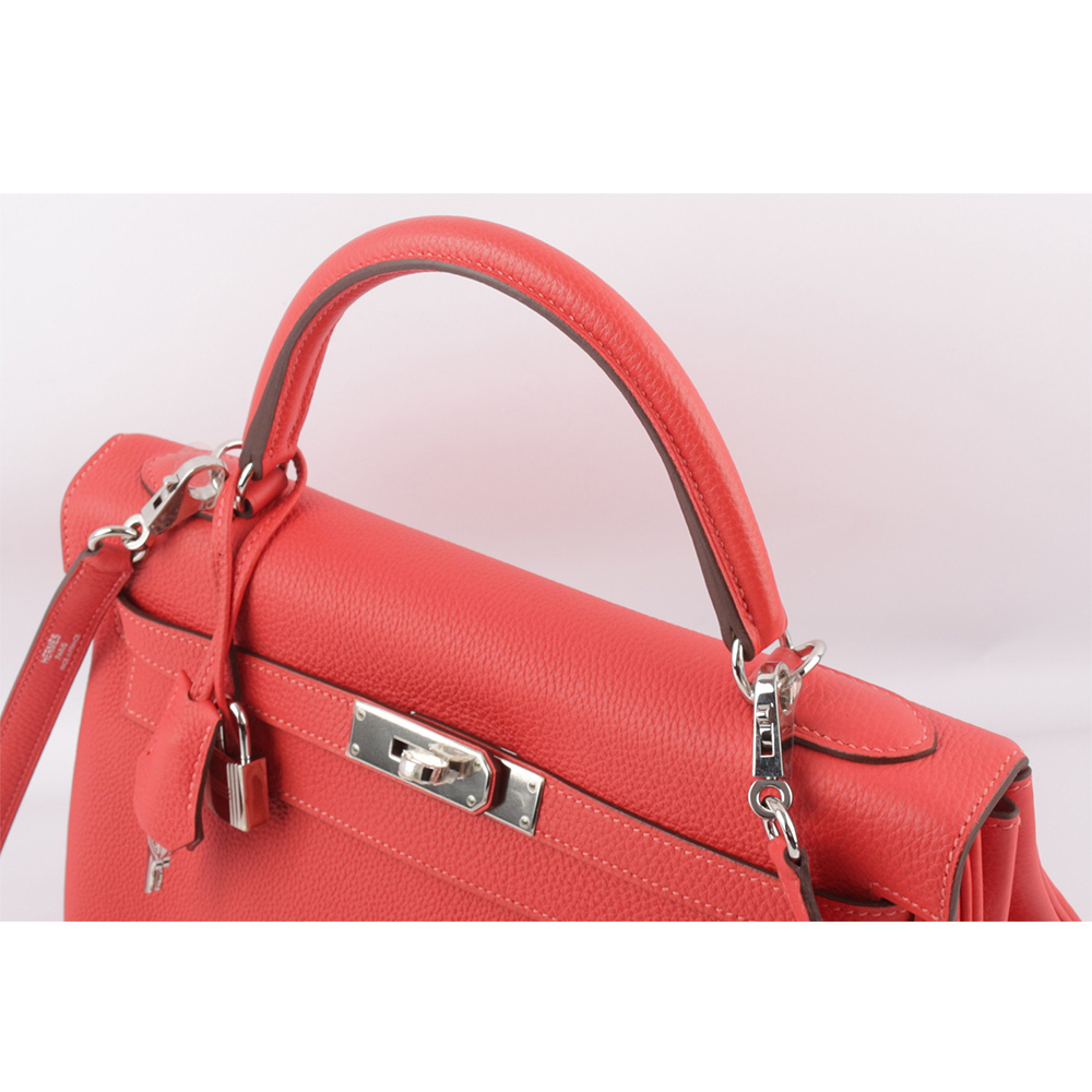 HERMES】Togo皮銀釦Kelly 32cm (牡丹紅)