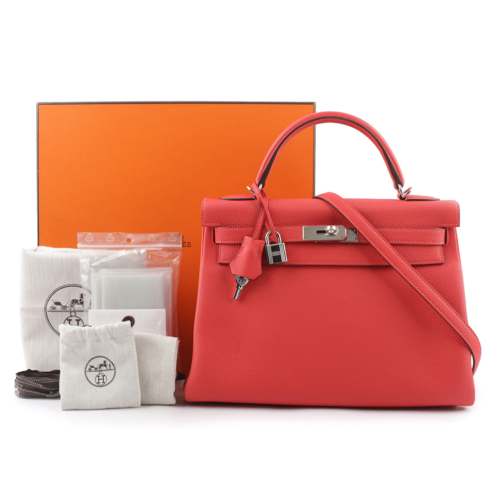 【HERMES】Togo皮 銀釦 Kelly 32cm (牡丹紅) H028747CK 2R