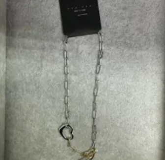 [S] NYU.NYU HEART CHAIN NECKLACE,SILVER/GOLD, SNN234 (SNN234)