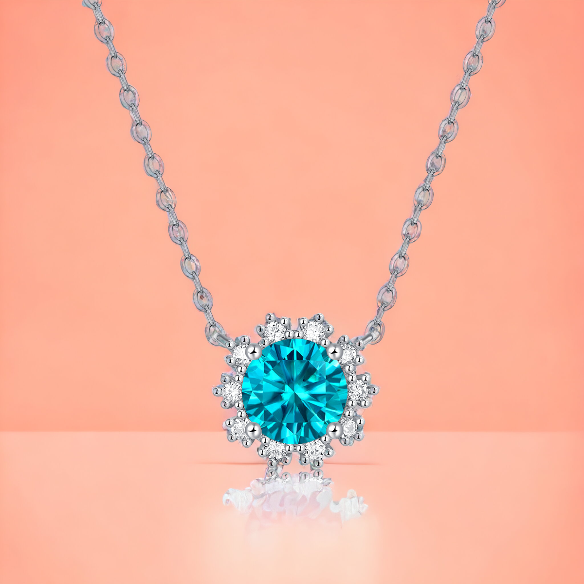 【星辰】冰凝雪-莫桑石項鍊(1ct) (白鑽、藍鑽)